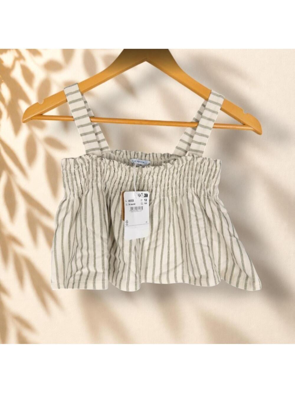 New Mayoral Cropped Top Women 12 Gray Striped Peplum Sleeveless Wide Strap